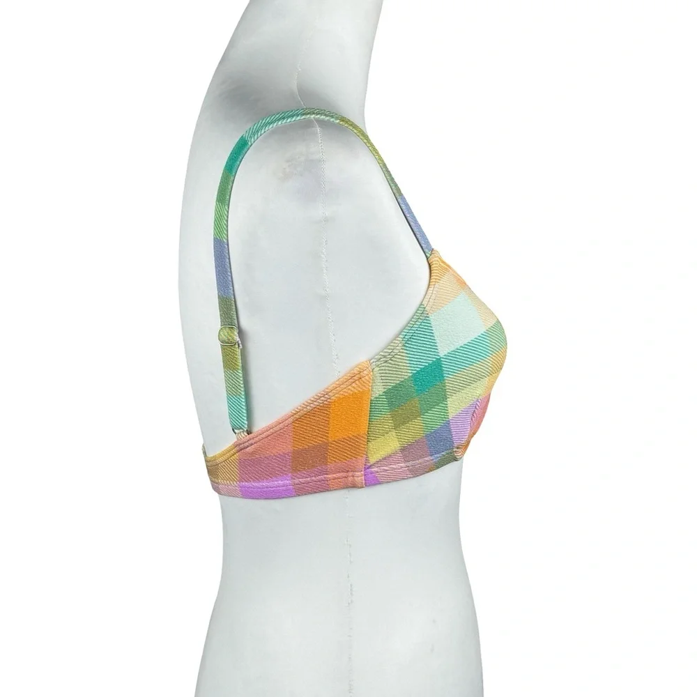 NWT Billabong Warm Waves Lila DD Bralette Pastel Plaid Swimsuit Bikini Top Small